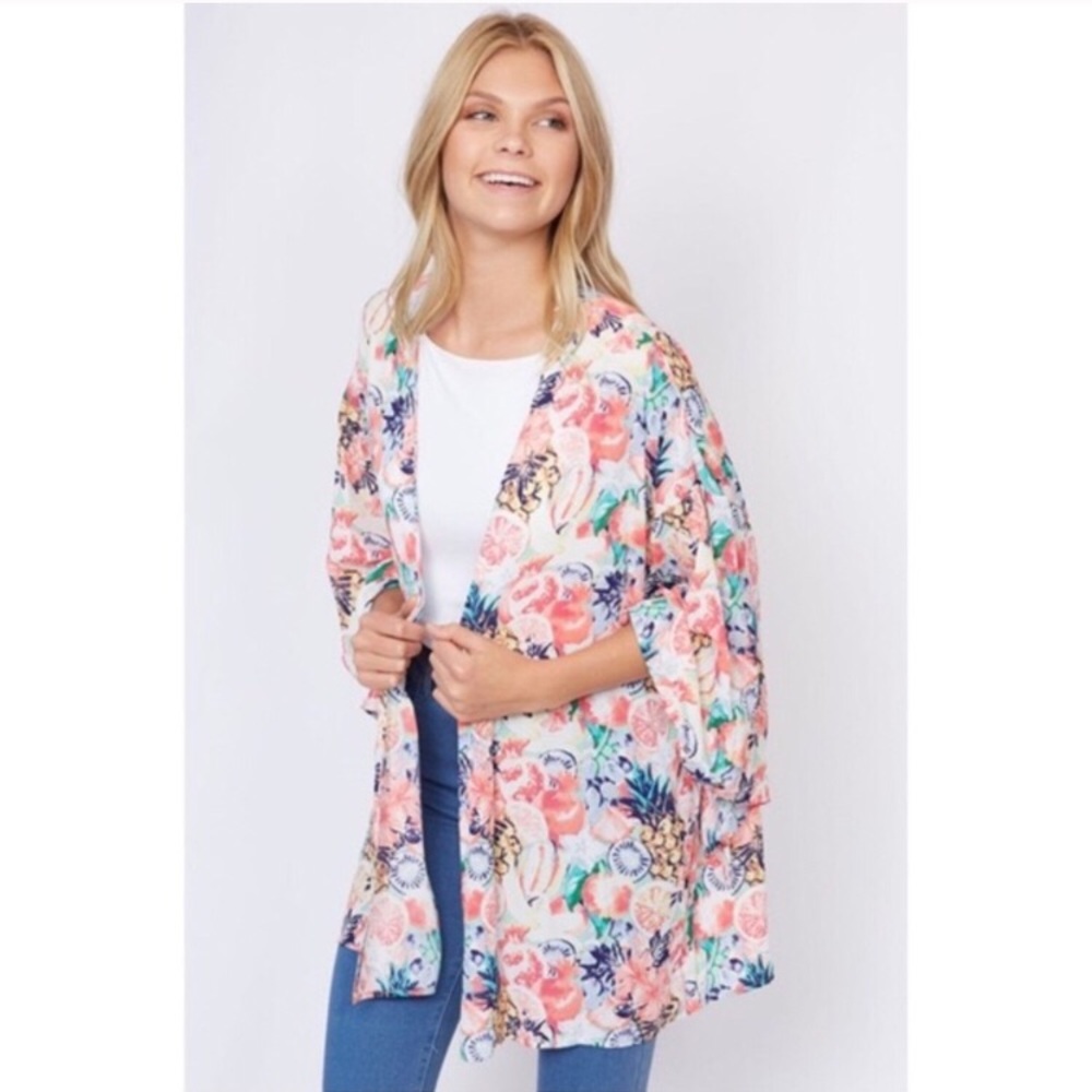 Pink Fruity-Floral Kimono Size M